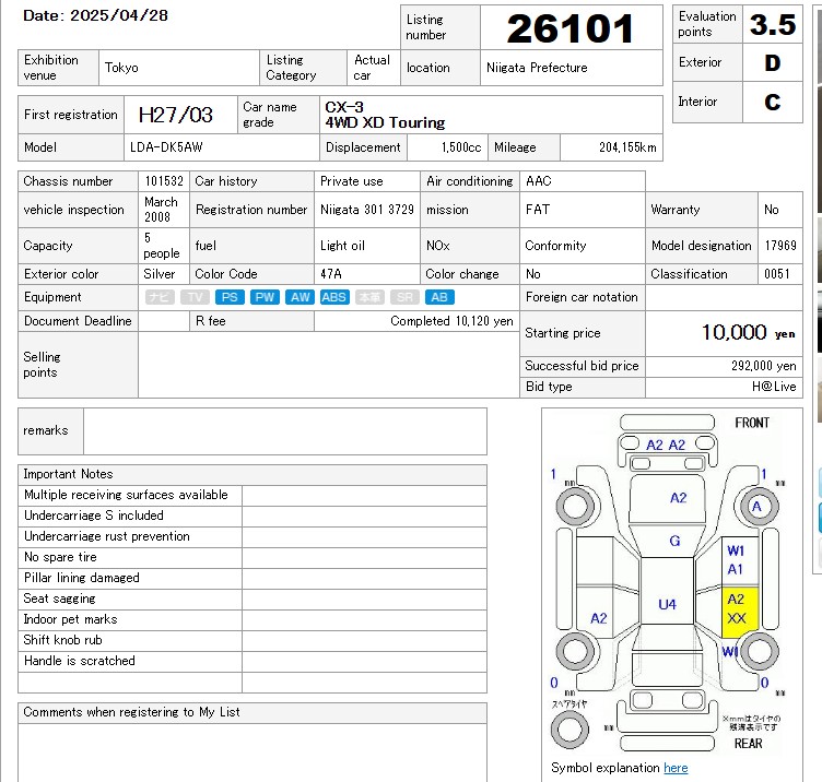 Auction Sheet